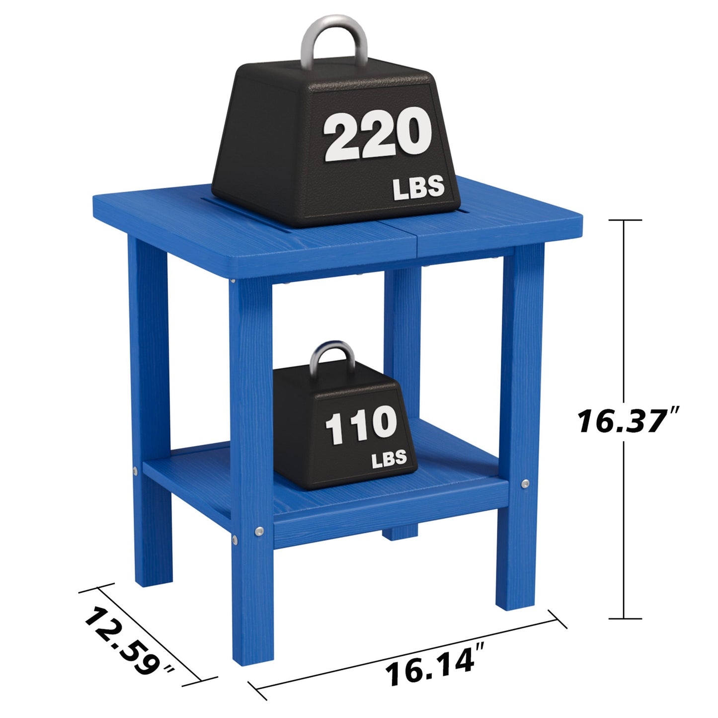 AreShark 2-Tier Outside Adirondack Side Table, Weather Resistant Square Outdoor Side Tables, Outdoor End Table for Backyard Pool Indoor Companion Front Porch, Navy
