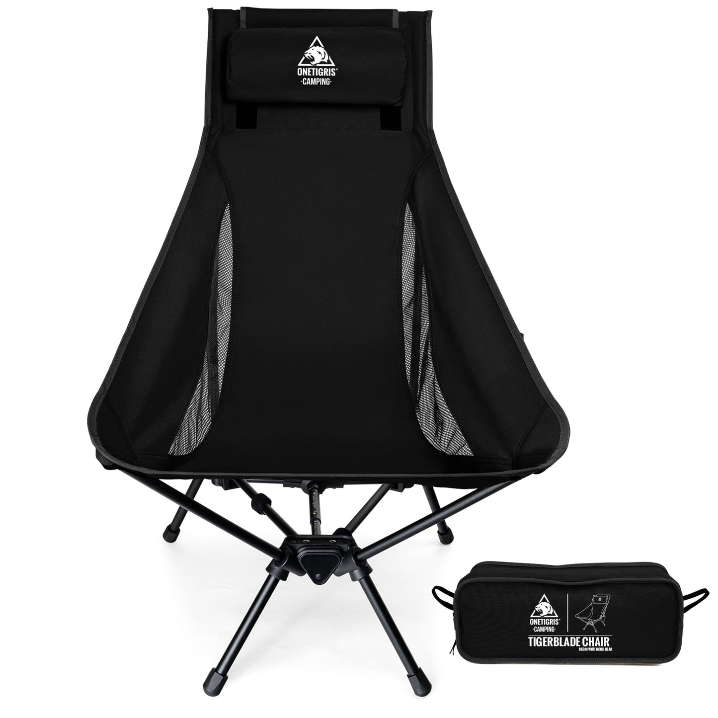 OneTigris Tigerblade High Back Camping Chair with Pillow Design, Comfortable Widened Seat Folding Chair