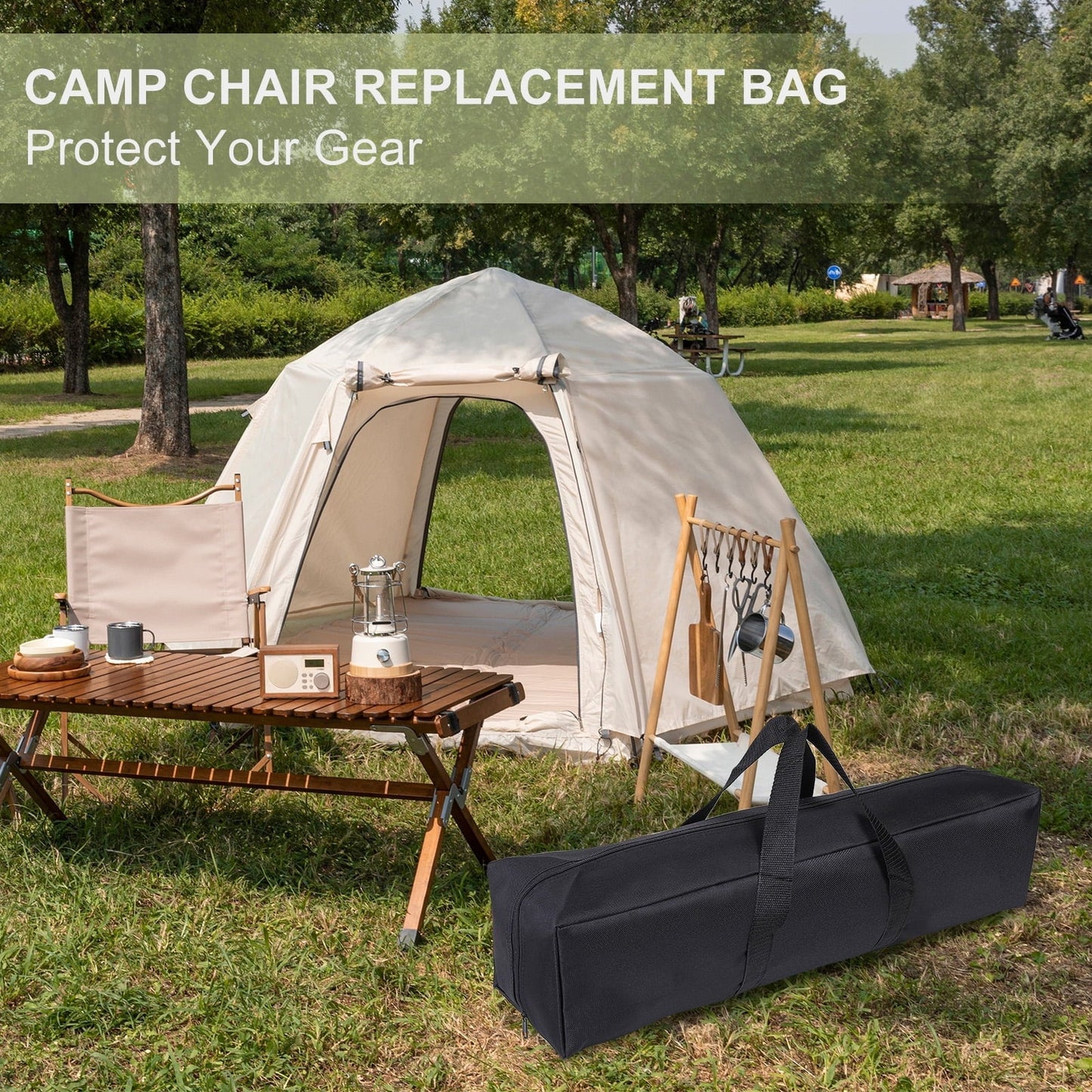 Uxcell Camp Chair Replacement Bag, Camping Folding Chair Bag with Handle Strap, 26 x 6 x 6 Inch for Outdoor (Black)