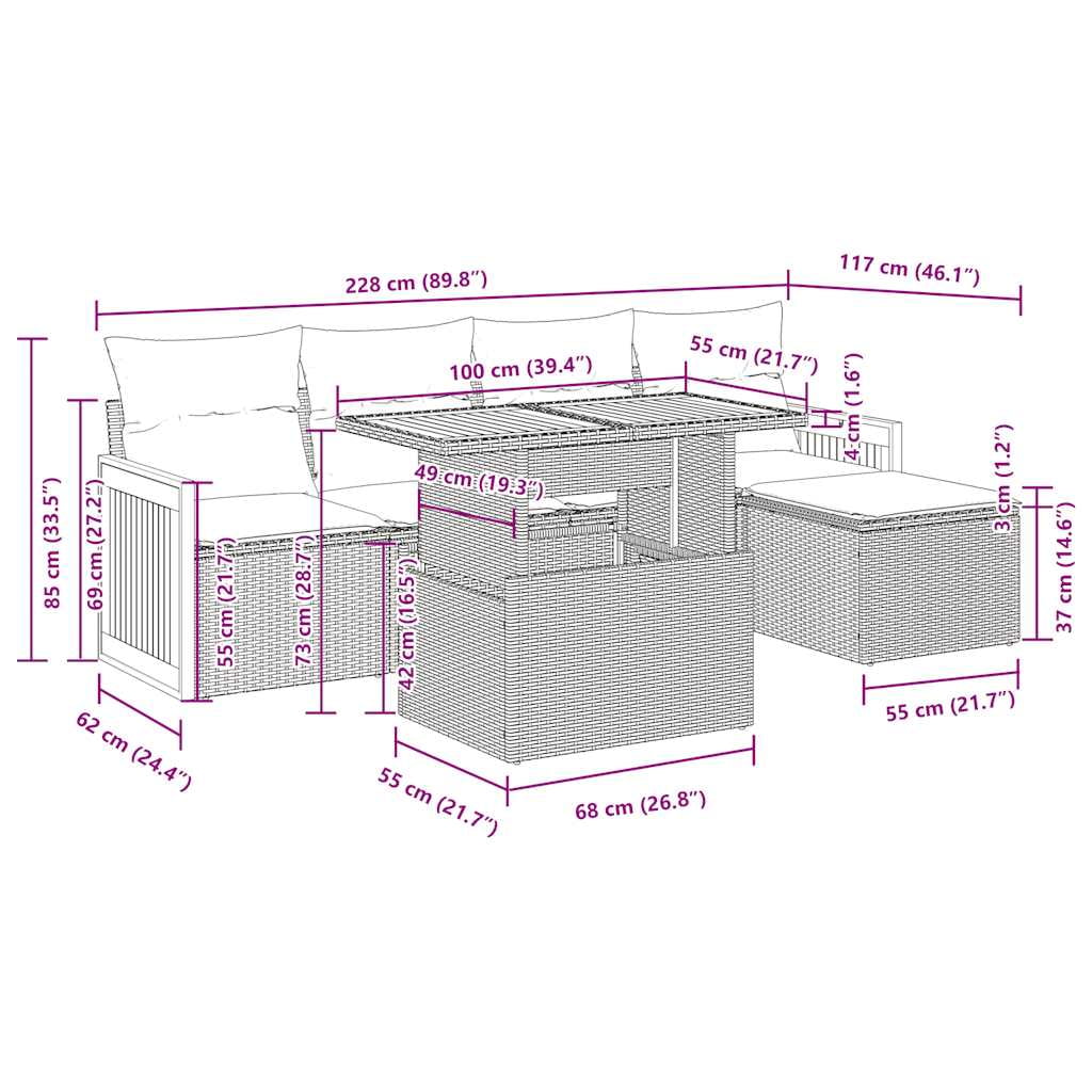 vidaXL Garden Sofa Set Black and Cream White