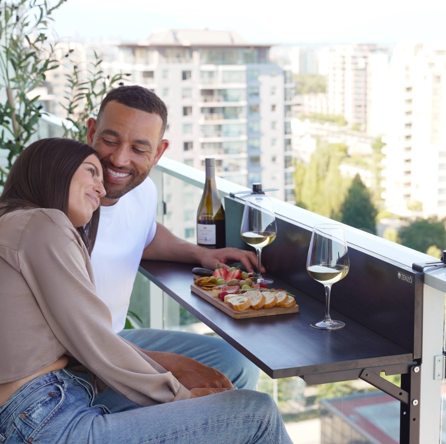 ZENZO Balcony Bar Table for Railings, Outdoor Balcony Folding Table, Attaches to Balcony Railing, Balcony Table, Weather-Resistant, 48 inch Wide (Black)