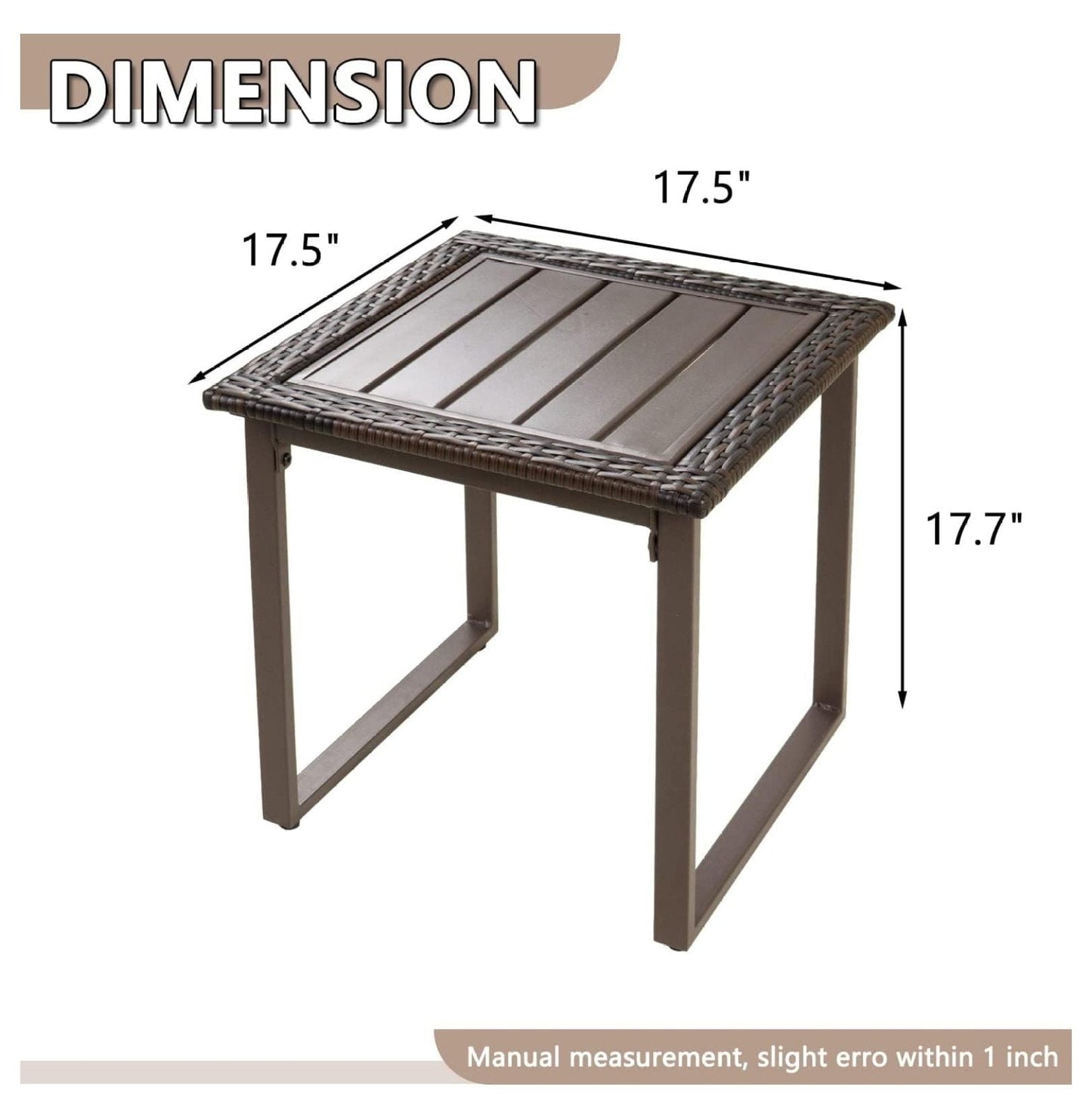 Outdoor Wicker Rattan Side End Tables for Patio Set of 2, 2 PCS Square Outdoor Patio Furniture End Table for Porch Lawn Garden Balcony Pool Bistro, Brown