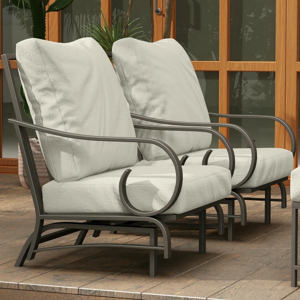 YYAo Outdoor Conversation Sets,Patio Furniture Sets,5 Piece Backyard Patio Furniture Set, Outdoor Furniture Set with 2 Rocking Chairs, 3-Seat Sofa, and 2 Ottomans, Beige