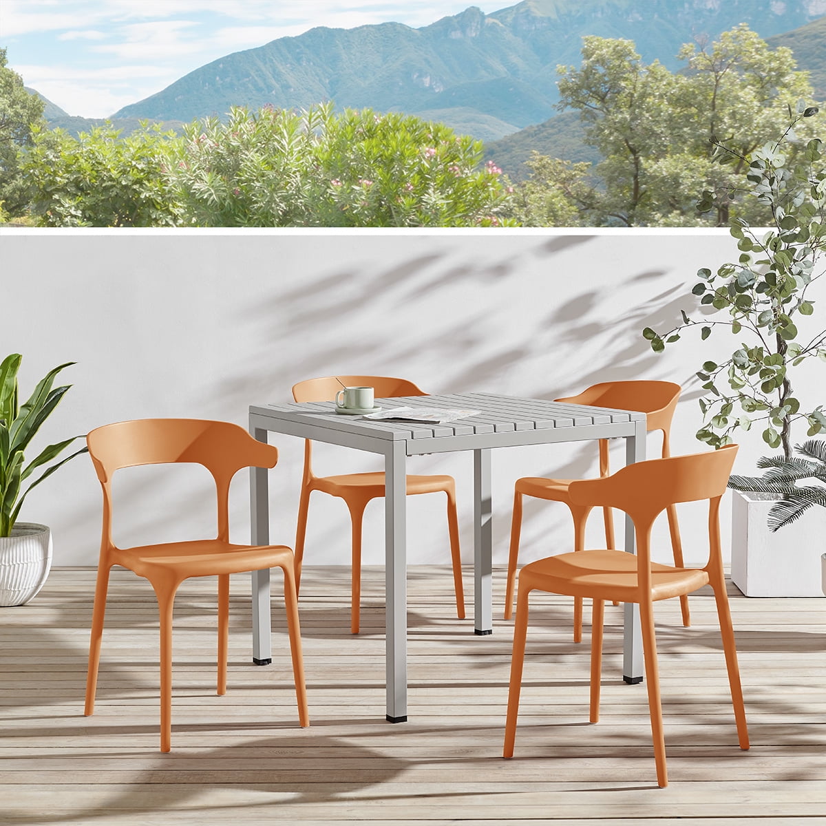 XDECO Dining Chairs 4 Pack,Stackable Modern Chair for Indoor/Outdoor,Orange