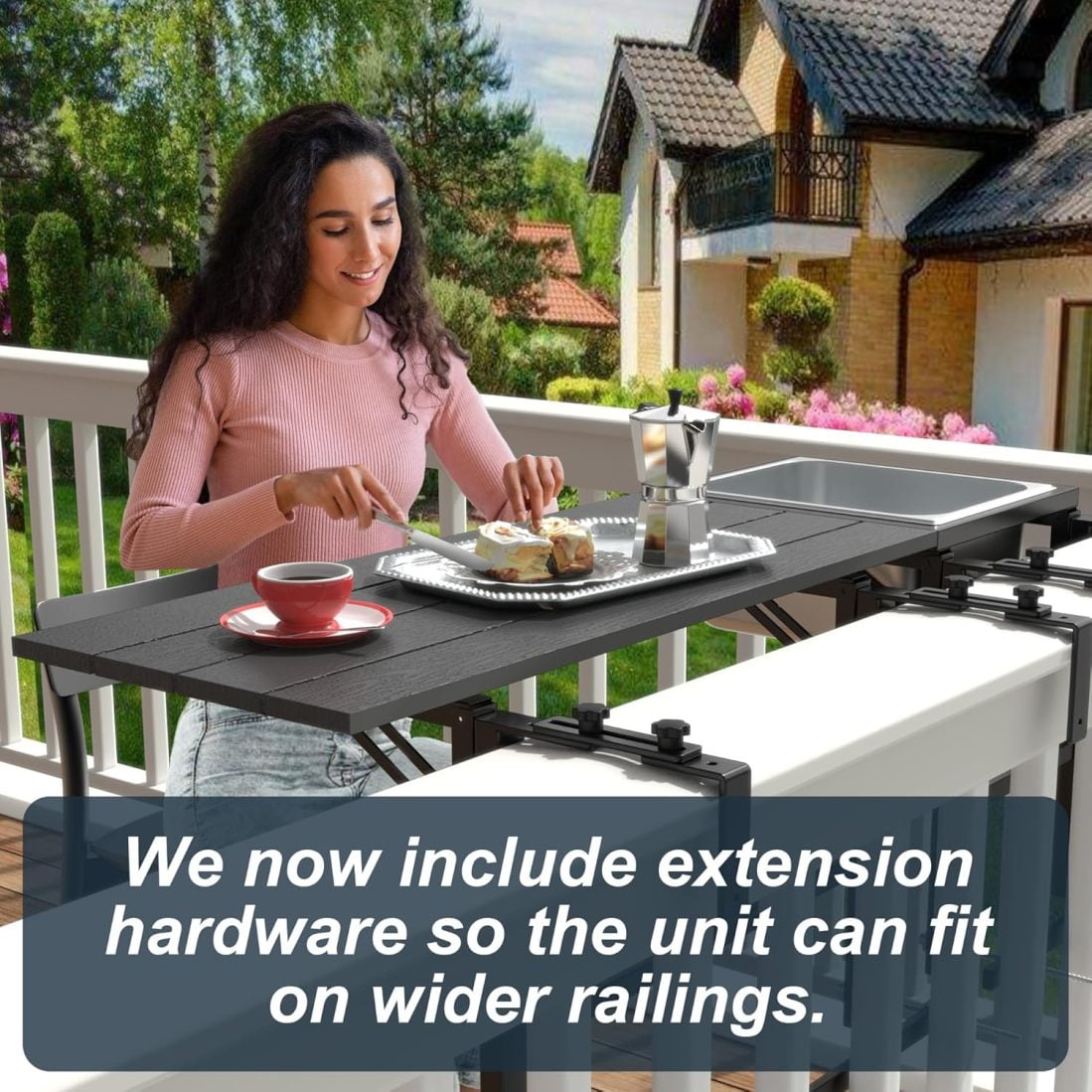 WMZP Upgraded Balcony Table Outdoor Patio Bar Table with Durable Composite Tabletop Aluminum Alloy Frame Hanging Folding Adjustable with Removable Ice Bucket, Easy Assembly (10Mins),43.5" L