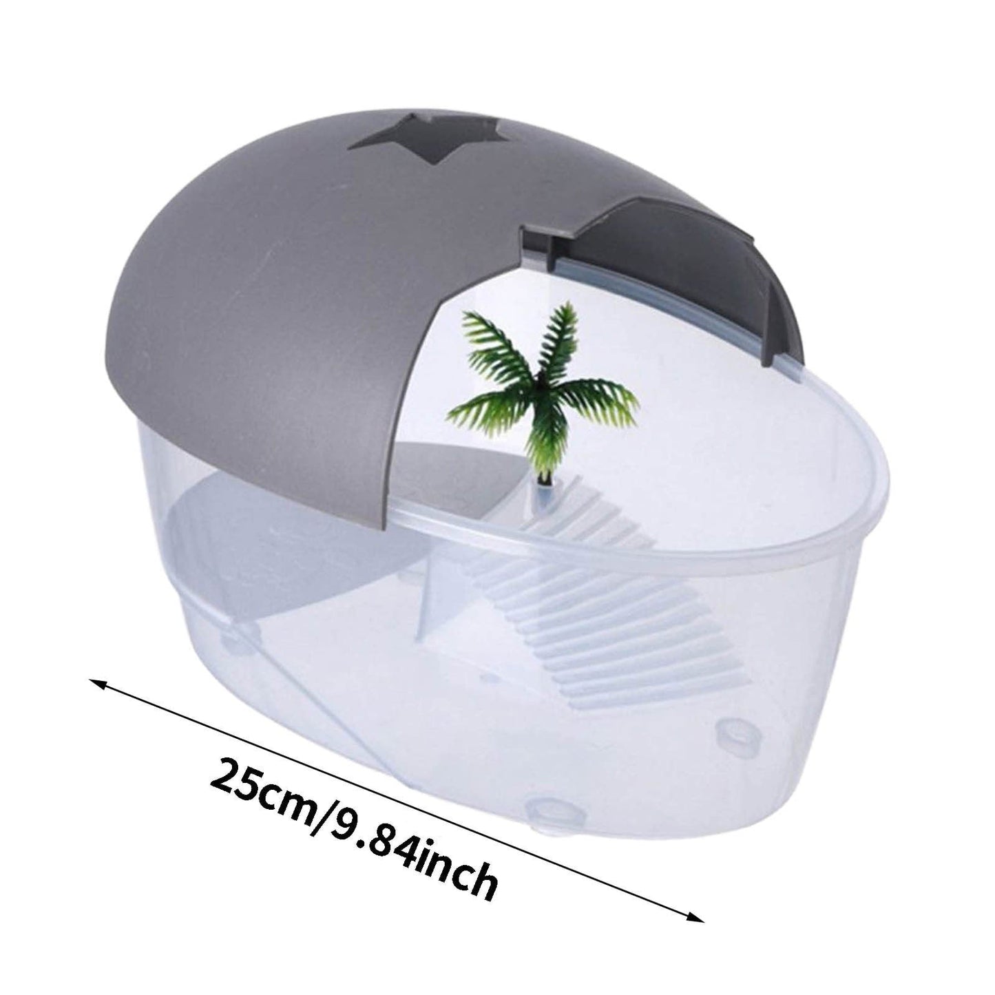 Plastic Turtle Terrarium, Basking Platform,Swimming Area, Semi-Closed Ventilated Lid, 25x17cm, Smooth Surface, Easy Clean, Small Reptile Tank