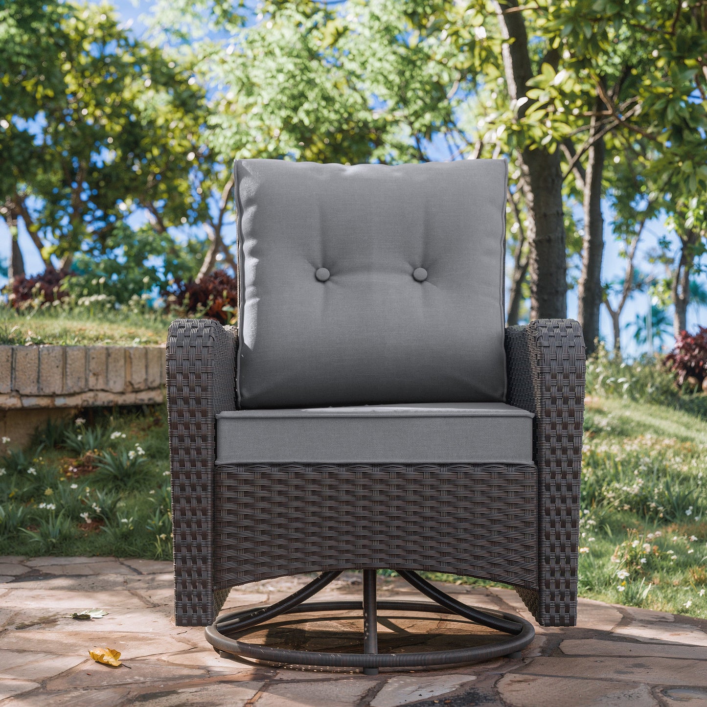 Kullavik Wicker Swivel Rocker Patio Chairs Set of 4,Swivel Rocking Chairs with Thickened Cushions,All-Weather Patio Wicker Chairs for Garden,Deck,Backyard,Grey