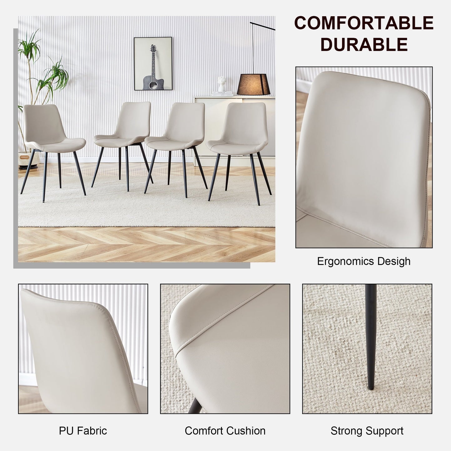 NYEESS Dining Chairs Set of 6, Faux Leather Upholstered Chairs with Black Metal Legs for Kitchen, Living Room, and Patio