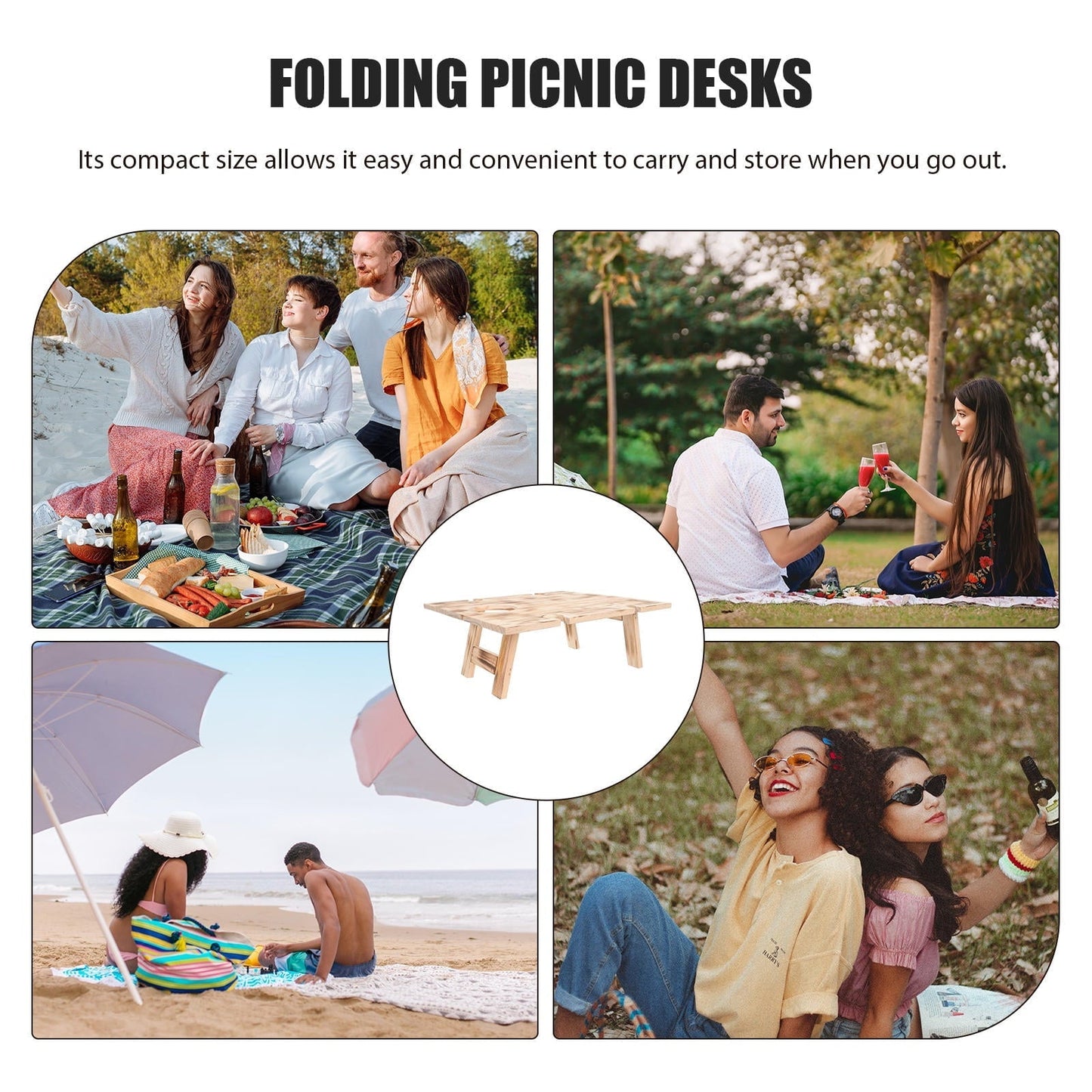 TAILTOSS 1Pcs Brown Wooden Stable Folding Table for Outdoor Activities Camping Dining Table 13.36X11.79X5.11in