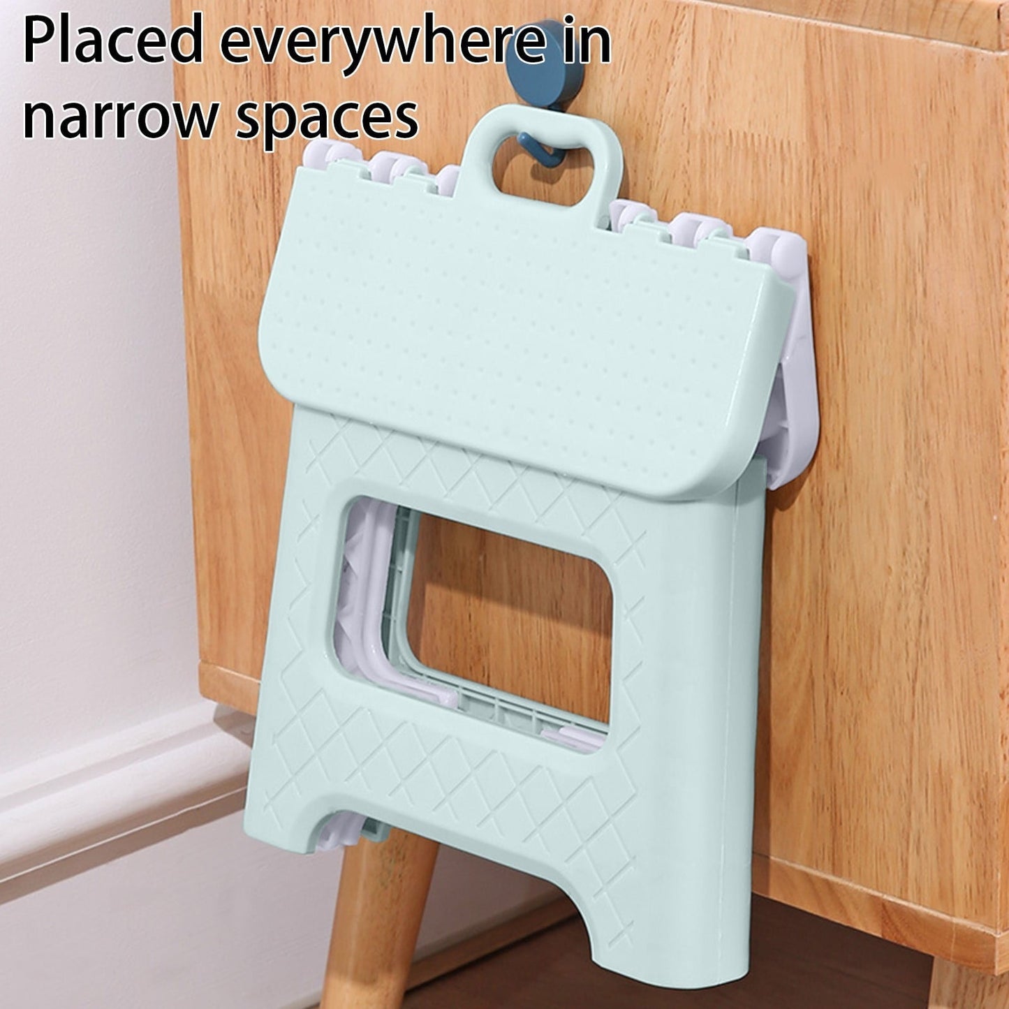 WKSCLPAI Househeld Folding Step Stool, Non-Slip Plastic Foldable Stool with Portable Handle, Lightweight Small Garden Stool for Space Saving, Light Blue and White