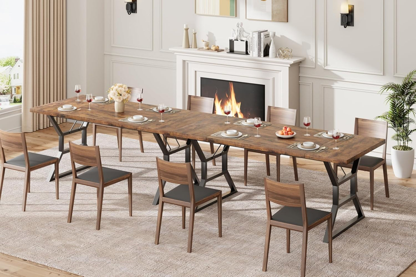 Garvee Farmhouse Dining Table for 6, Rectangular Wood Dining Table, Rustic Kitchen Table with Extra Heavy Duty Metal Legs for Dining Room, Outdoor Table for Party, 70.9 * 29.5 * 29.3 Inch (Retro)