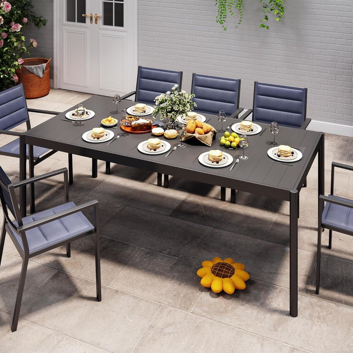 WildBreak Outdoor Patio Dining Table, 74" x 36" x 29", Rectangle, for 6-8 Person, Dark Gray