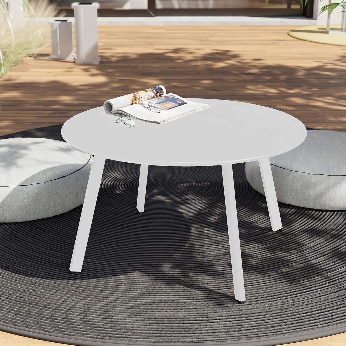 Compact Round Coffee Table - Modern 3-Leg Design with Black Rubber Feet, Perfect for Small Spaces - White