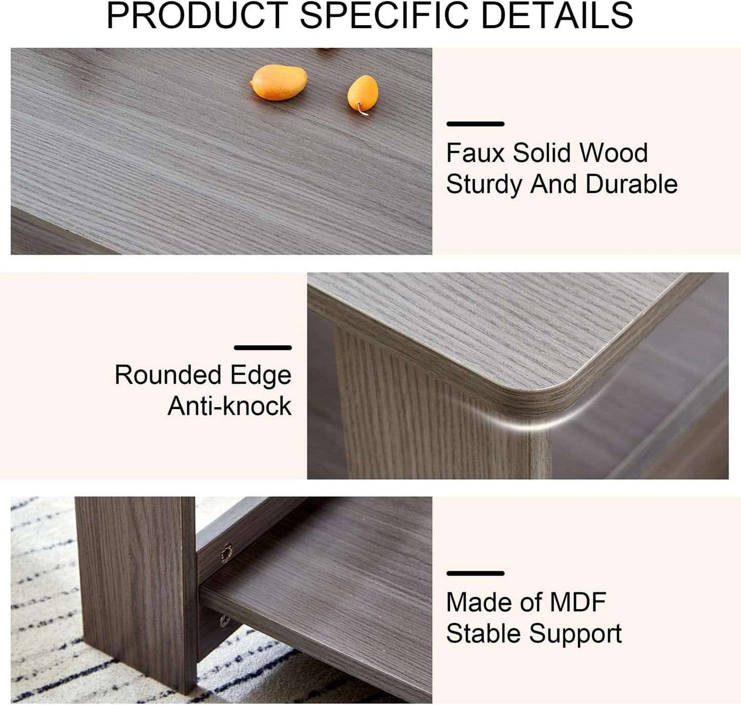 Small Coffee Tables for Small Spaces Wooden Coffee Tables for Living Room 2-Tier Coffee Table with Storage Double Layered (Gray, 19.6"*35.4"*16.5")