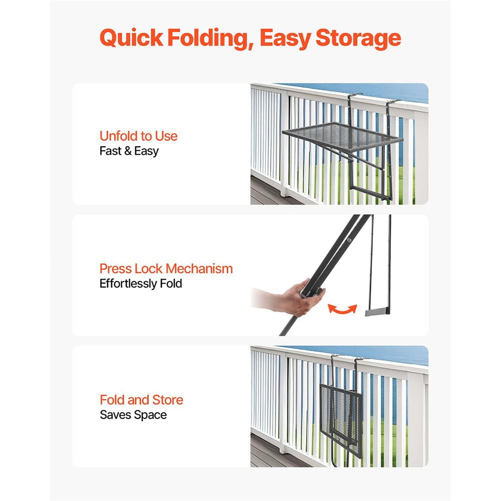 YYAo Outdoor Metal Balcony Table 19x24, Patio Rail Table with Adjustable Design, Perfect for Deck Seating, Durable & Stylish Outdoor Dining