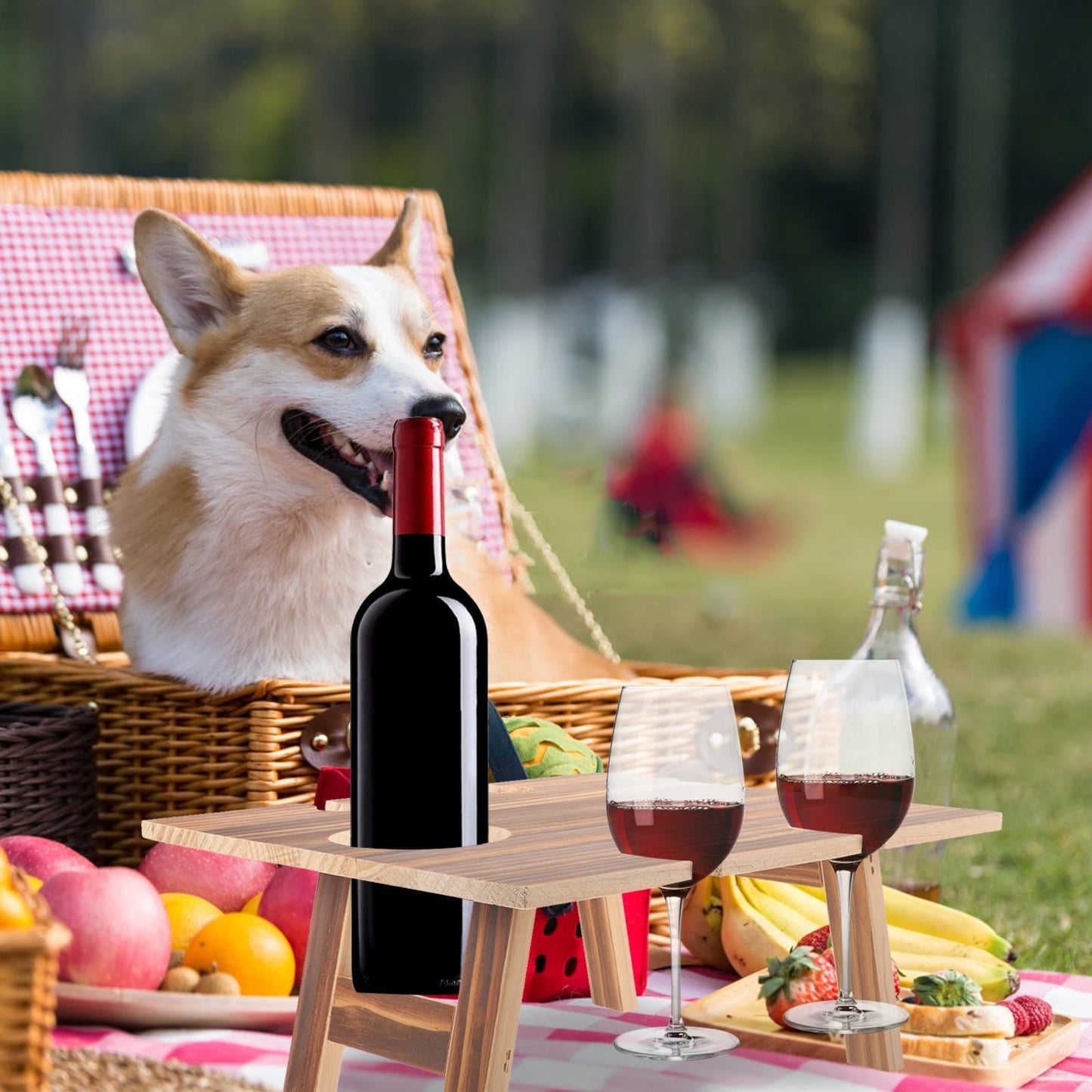 Worgeous 1Pcs Portable Picnic Table for Outdoor Use with Goblet Holder and Folding Feature 11.79X9.43X5.11in