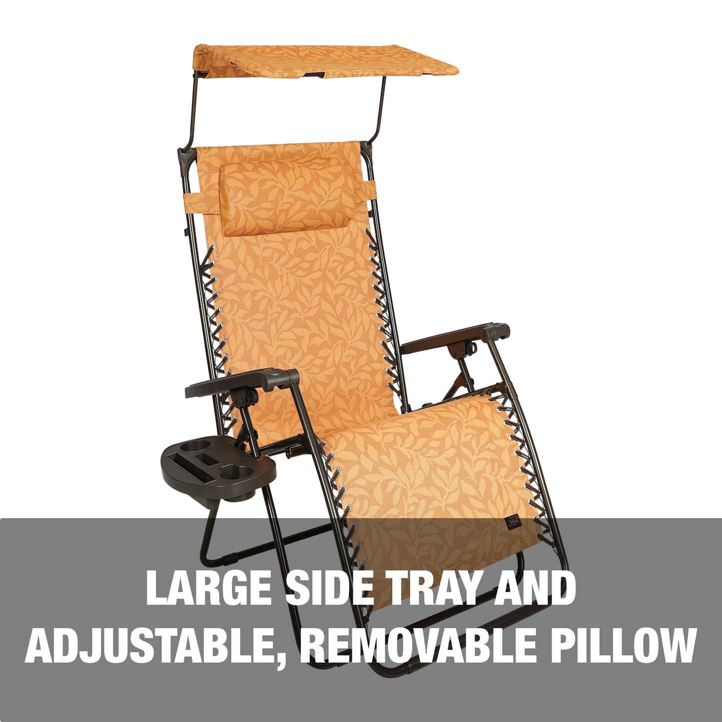 Bliss Hammocks 32 in. Wide Gravity Free Chair W/ Canopy, Drink Tray, & Pillow, Weather & Rust Resistant, 360 Lb. Capacity - Amber Leaf