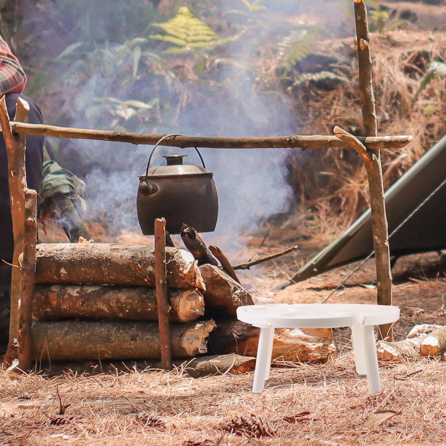 TAILTOSS 1Set Portable Folding Table for Outdoor Picnic with Compact Design White Plastic 11.8X11.8X11.8in