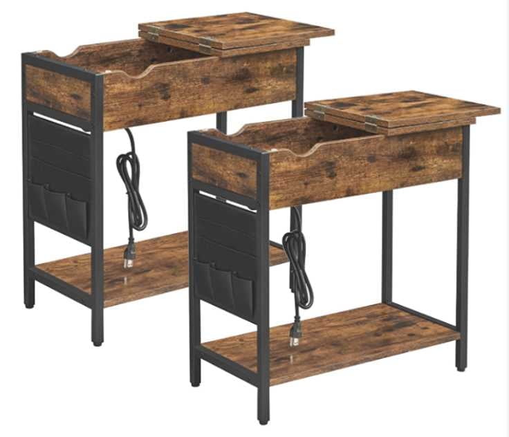 LEDREM 2pcs Side Tables with Storage, Nightstands End Tables for Small Spaces, Rustic Brown