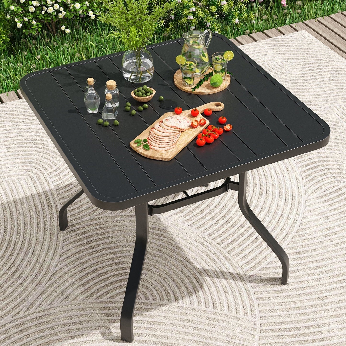 STARY Patio Dining Table 35"x35", Square Outdoor Dining Table with 1.57" Umbrella Hole for Patio Graden Backyard and Poolside