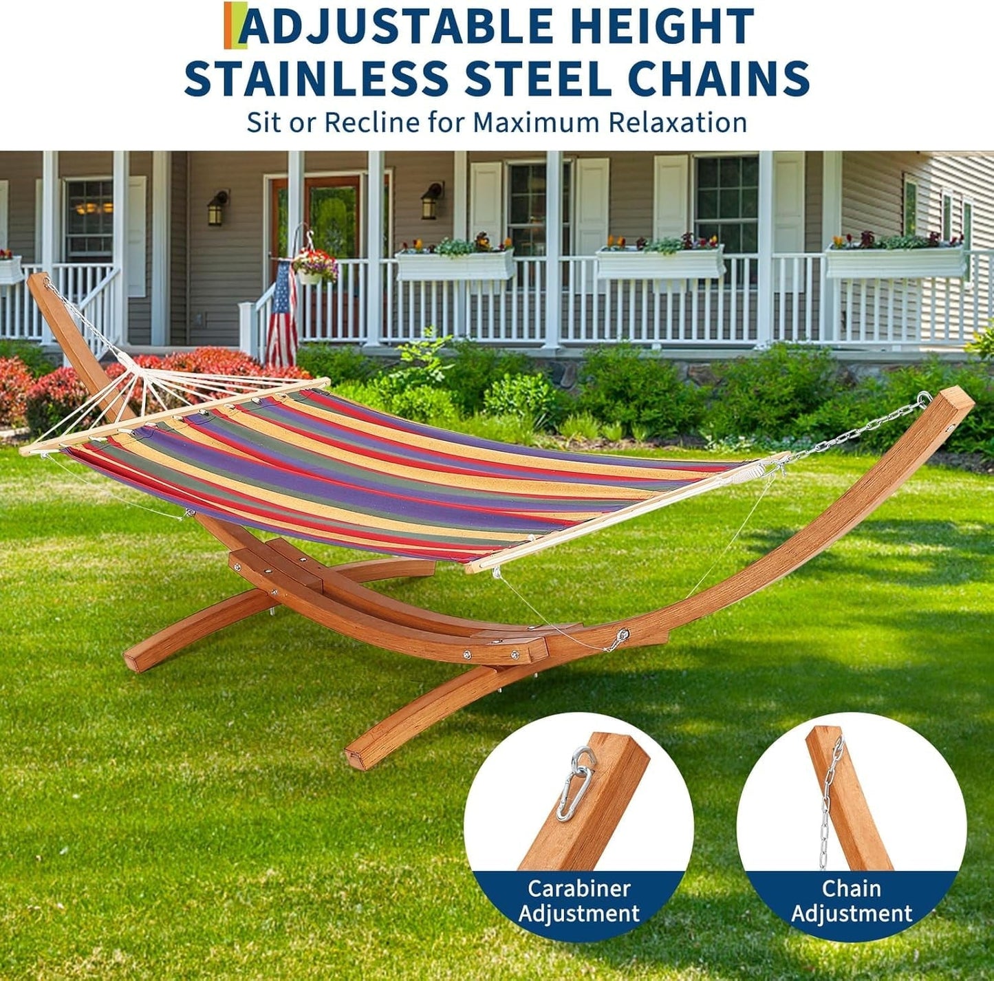 Hammock Stand, Wood Hammock Stand Only, Wood Weatherproof Outdoor Hammock with Stand for Patio Backyard Indoor, Max 330 Lbs, Curved