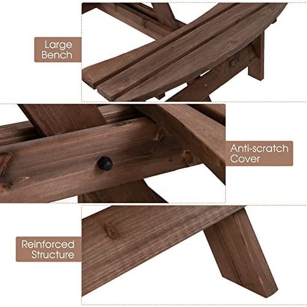 GLACER 8 Person Wooden Picnic Table, Outdoor Round Patio Table with Seat & Umbrella Hole, 2200 LBS Weight Capacity for Patio, Backyard, Garden