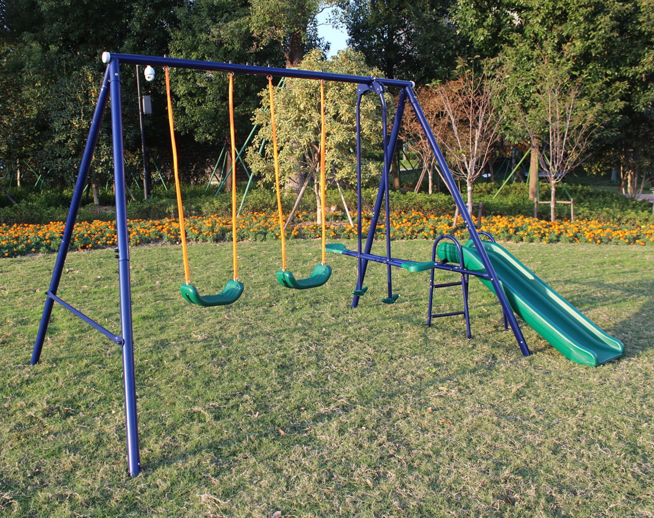 A-Frame Metal Swing Set w/ Slide outdoor playground