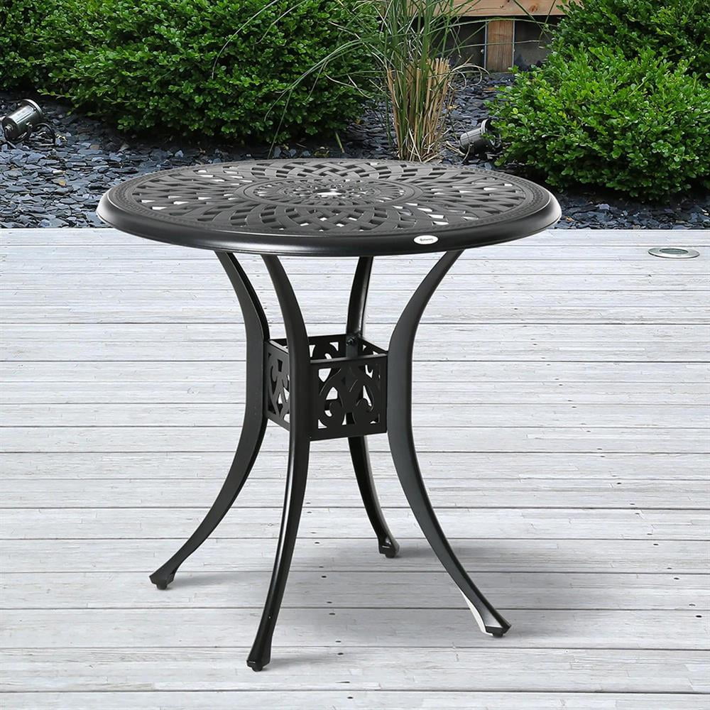 Aimee Lii 30" Round Patio Dining Table with Umbrella Hole, Antique Cast Aluminum Outdoor Bistro Table Only, Outdoor Furniture for Outdoor Patio Garden Backyard, Black