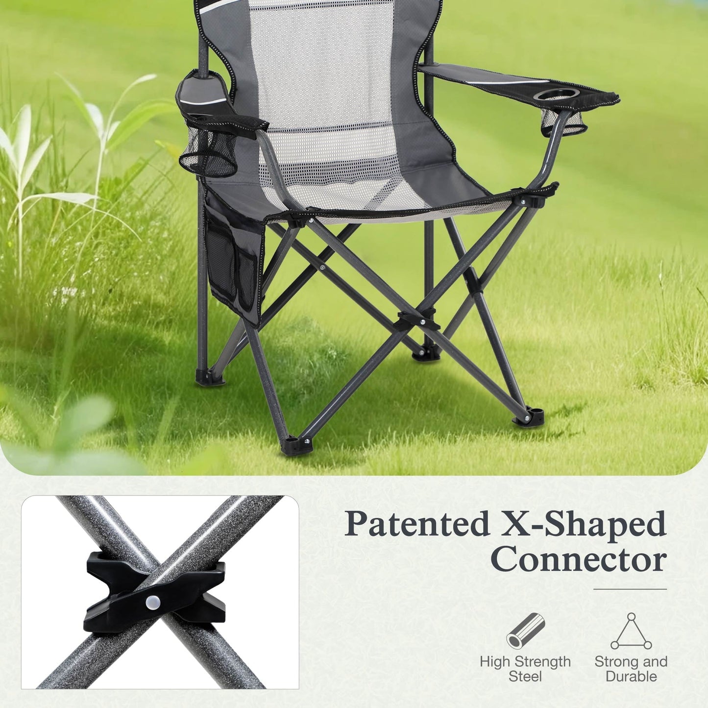 Sophia & William 2 Pack Oversized Camping Chair Portable Mesh Folding Chair with Cup Holder Supports up to 450Lbs for Outdoor, Fishing, Beach, Backyard， Black