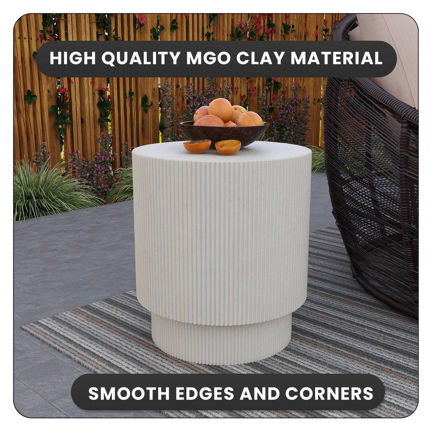 LeisureMod Modern Side Table Round Fiberstone Top Accent End Table for Home, Outdoor Patio, Living Room Sofa, Weather-Resistant, Eden Series in White