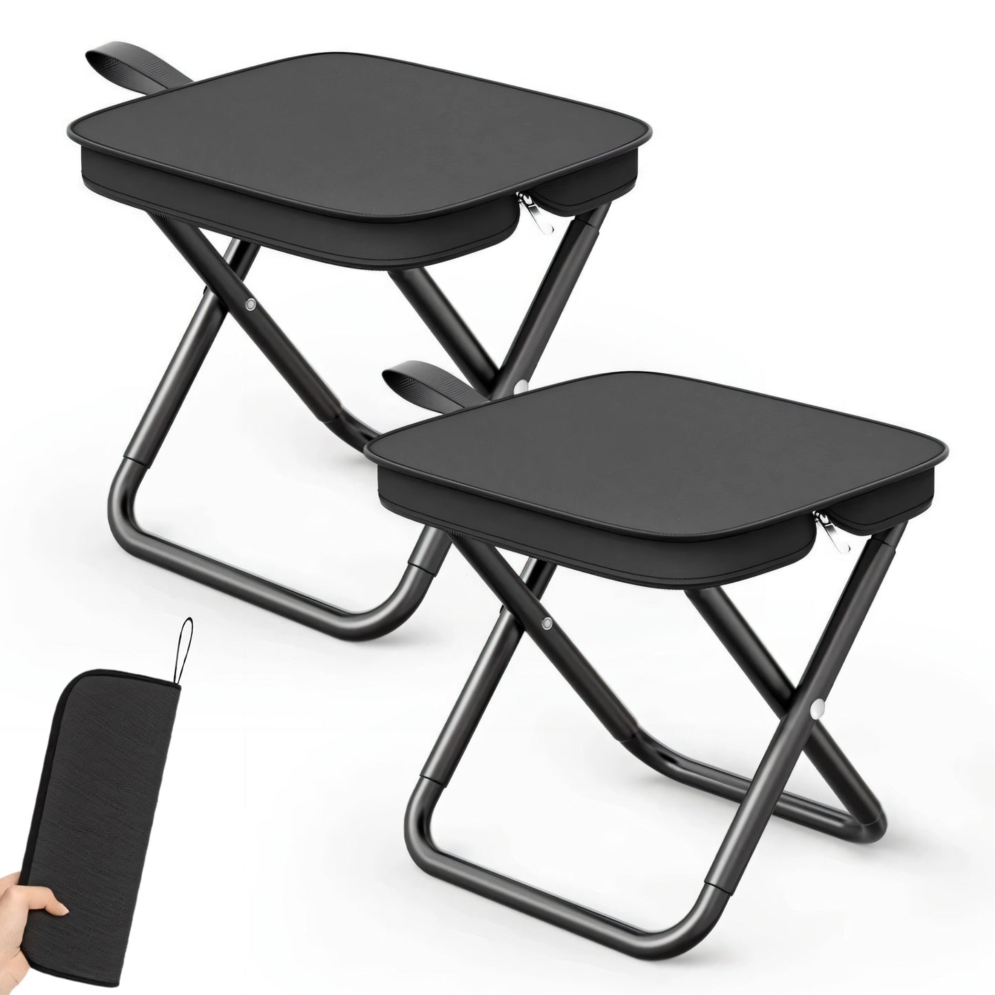 2 Pack Camping Stool, Portable Folding Stool with Carry Bag, 11 Inch Small Folding Stool for Adults, Collapsible Camp Stool Outdoor Footstool for Travel Walking Hiking Fishing Picnic BBQ - Black