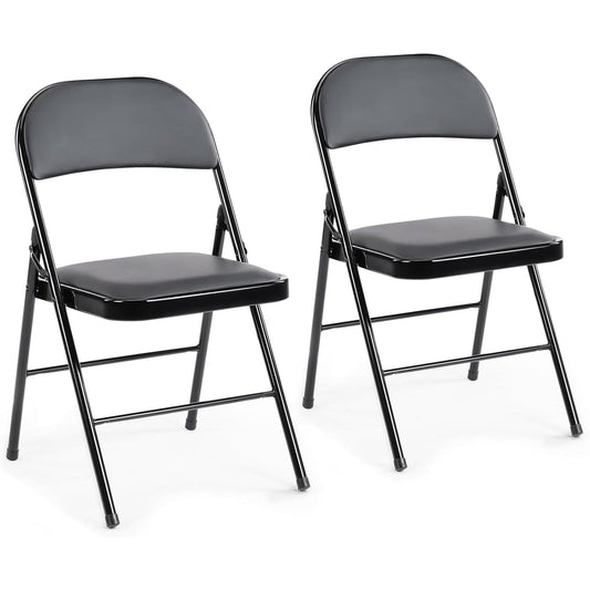 2-Pack Folding Chairs with Padded PU Leather Seat and Metal Frame, Indoor/Outdoor Use, Black