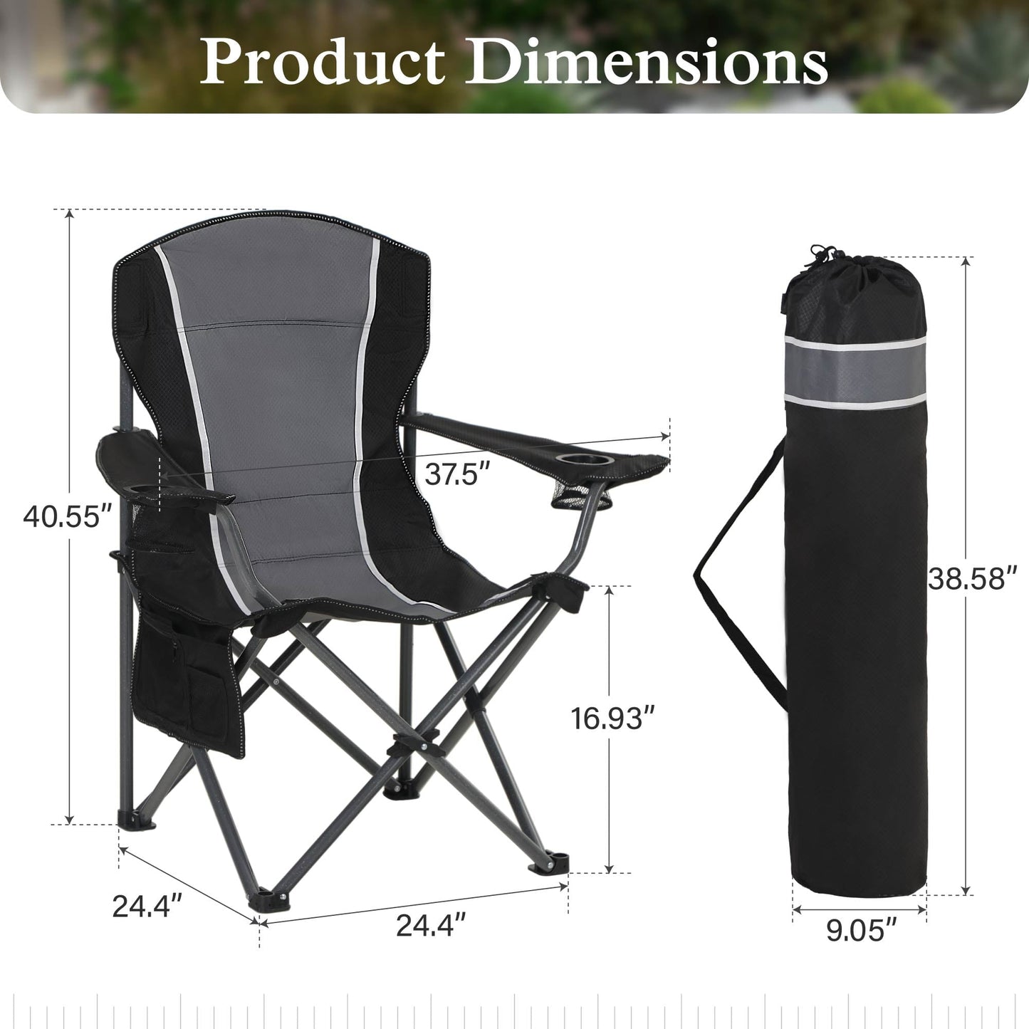Sophia & William Oversized Camping Chair Outdoor Portable Folding Chair Heavy-Duty Steel Frame Support 350 lbs, 2 Pack, Gray