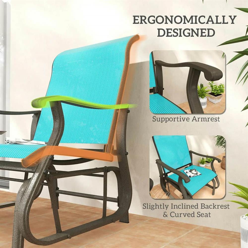 GVN Patio Rocking Lounge Chair, Patio Glider Chair,Outdoor Glider Chair Patio Glider Swing Chair with Mesh Seat, Steel Frame, Blue