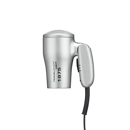 Conair 1875 Watt Compact Dual Voltage Travel Hair Dryer with Folding Handle, Grey