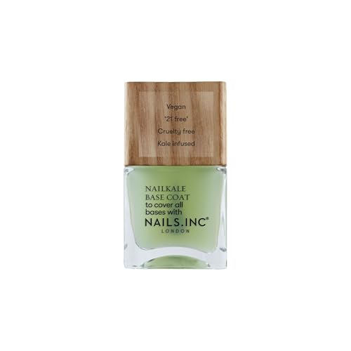 Nails Inc Plant Power, NailKale, Kale Extract, Base Coat, Glossy, No Chip, Long Lasting, Quick Dry, Air Dry, Professional Manicures & Pedicures, Fingernails & Toenails, Vegan Nail Polish, 0.47 Fl Oz