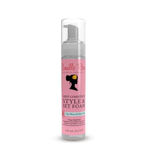 Camille Rose Mint Condition Style and Set Foam, with Aloe Vera and Sea Moss, for Extra Hold, Frizz Free Shine, and All Hair Types, 8 fl oz