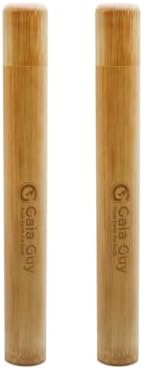 Gaia Guy Bamboo Toothbrush Travel Case 2 Pack - Portable Bamboo Toothbrush Holder Great For Plastic-Free Travel, Camping and Zero Waste Living