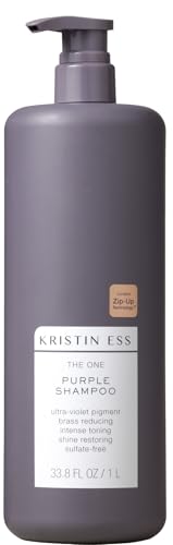 Kristin Ess Hair The One Purple Shampoo - Toning for Blonde Hair, Neutralizes Brass + Yellow Tones, Sulfate Free, 33.8 fl oz