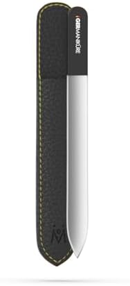 GERMANIKURE Czech Crystal Glass Nail File in Suede Leather Case, Original Black Branded, Professional Manicure & Pedicure Products for Easy Shaping of Natural Nails