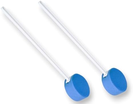 Essential Medical Supply Deluxe 2 Pack of Round Bath and Shower Sponges with 20" Long Plastic Handle and Hanging Hook - Extra Long Handle to Get to Hard to Reach Areas While Showering and Bathing