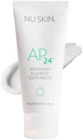 Nu Skin AP 24 Whitening Fluoride Toothpaste | AP 24 Blend | Vanilla Mint Flavor | Brightens Teeth | Removes Surface Stains | Prevents Dental Cavities & Plaque | Enamel-Safe | 4 oz | 1 Pack