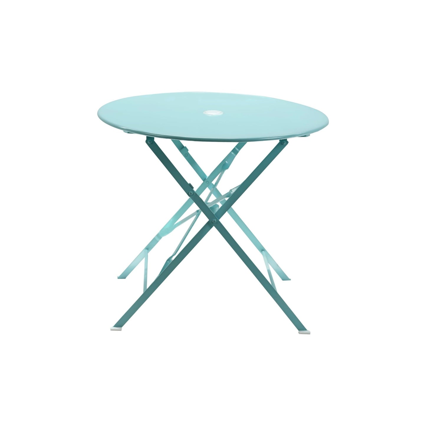 Contemporary Home Living Round Foldable Outdoor Patio Table with Umbrella Hole - 30" - Teal Blue