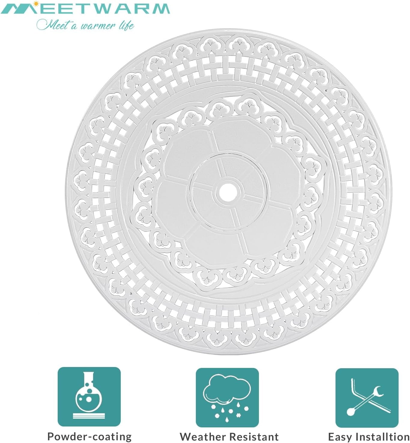 MEETWARM 38.5" Round Patio Dinning Table, Outdoor Cast Aluminum Dinning Table with 2" Umbrella Hole, White