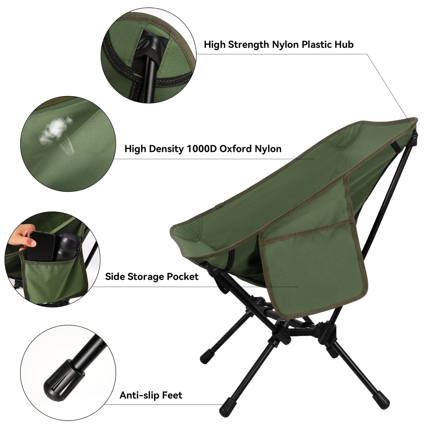 TOBTOS Ultralight Folding Camping Chair with Carry Bag, Portable for Outdoor, Backpacking, Hiking & Beach (Green)
