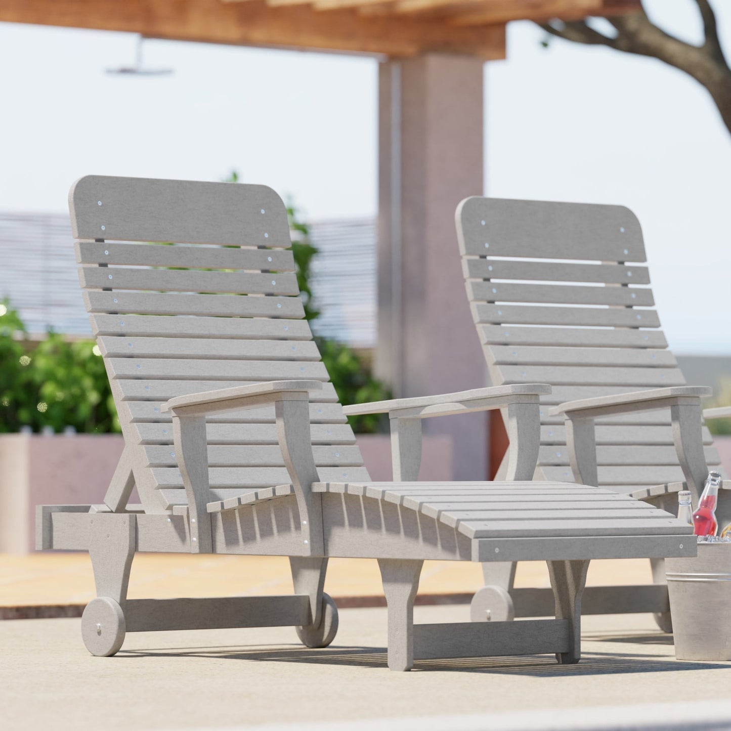 Wildridge Signature Chaise Lounge, Light Gray - Outdoor Weather Resistant Recycled Plastic Furniture for Patio