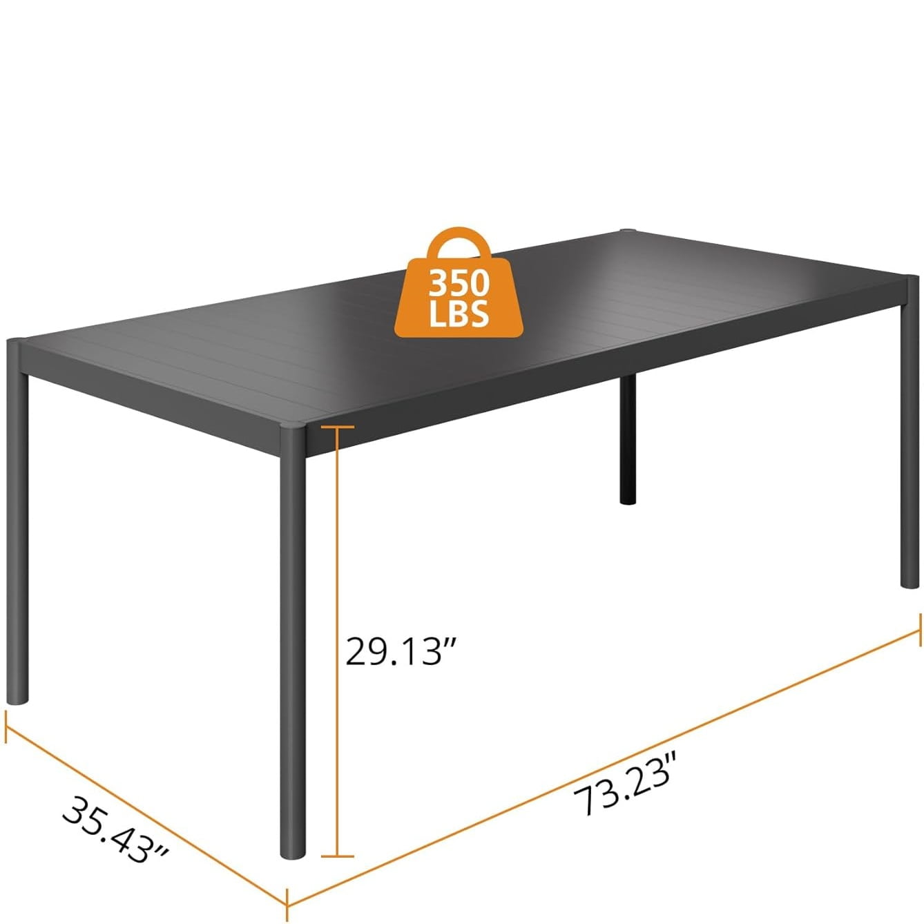 WildBreak Outdoor Patio Dining Table, 74" x 36" x 29", Rectangle, for 6-8 Person, Dark Gray