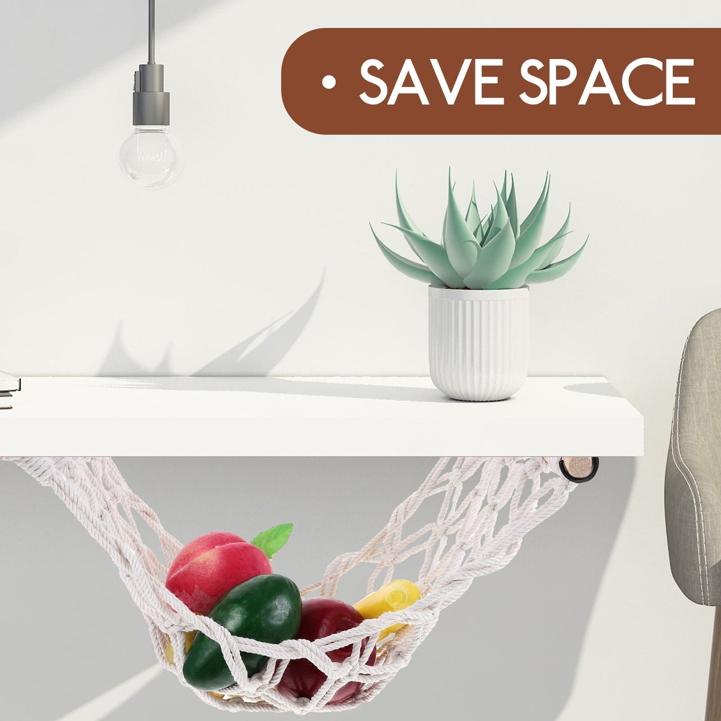 Minkissy 1Set Fruit Hammock with Cotton Rope and Wood Material for Organizing Fruits and Vegetables in Kitchen