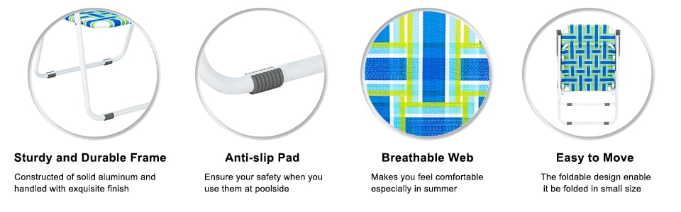 Matladin 1-Pack Folding Patio Lawn Chair, Beach Chair for Adults, Camping Chair with Webbed Airflow Mesh for Outdoor, Blue