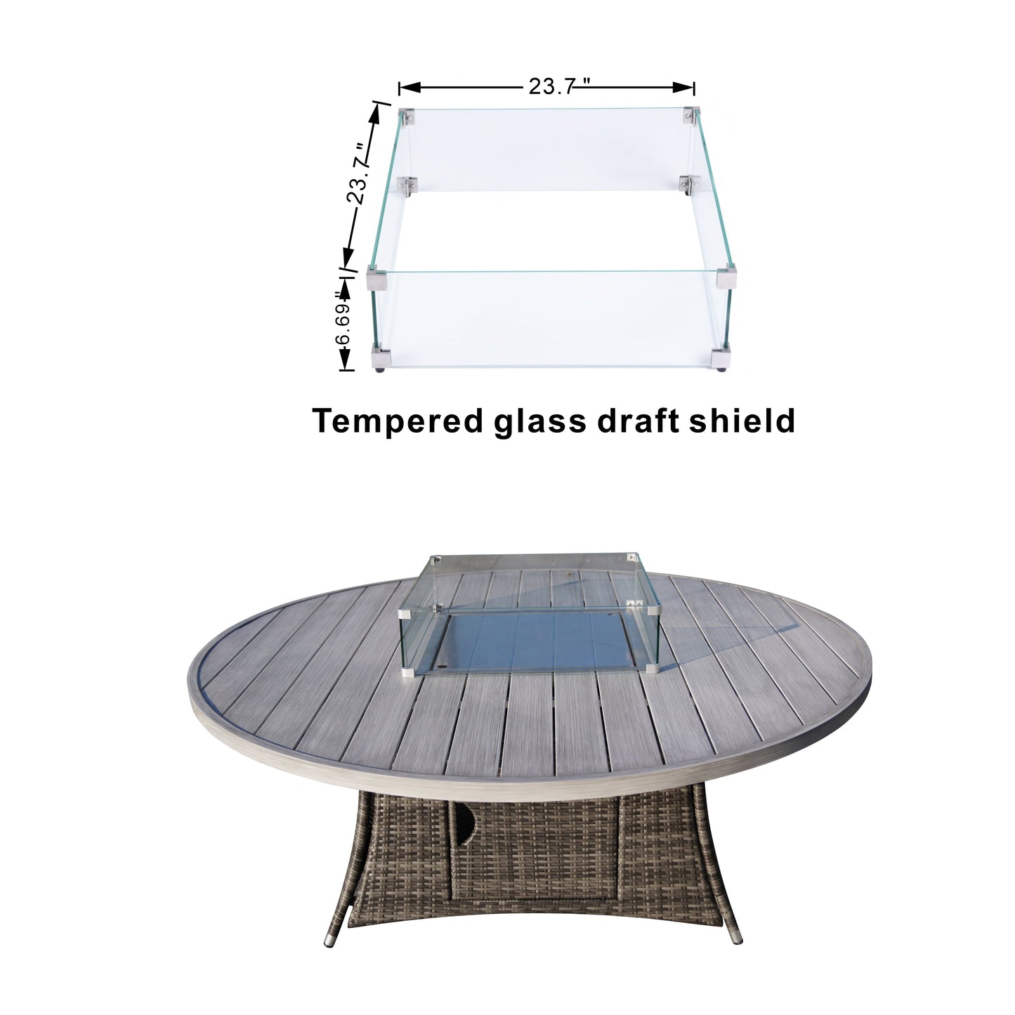 Direct Wicker 8-Seat Round Patio Fire Pit Dining Table (Table Only), Grey